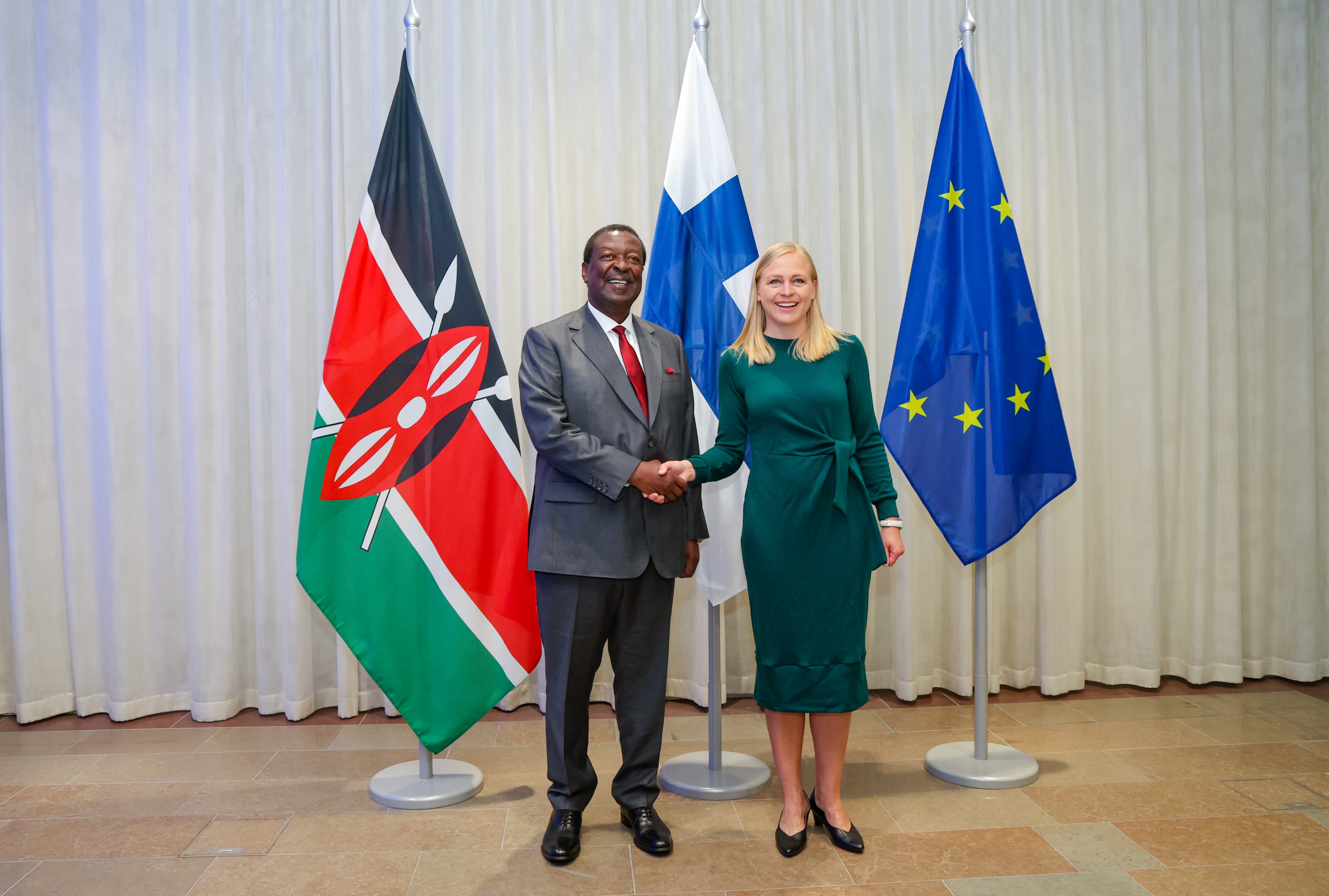 H.E. Dr. Musalia Mudavadi, EGH, Prime Cabinet Secretary and Cabinet Secretary for Foreign and Diaspora Affairs with Finland’s Foreign Minister Elina Valtonen