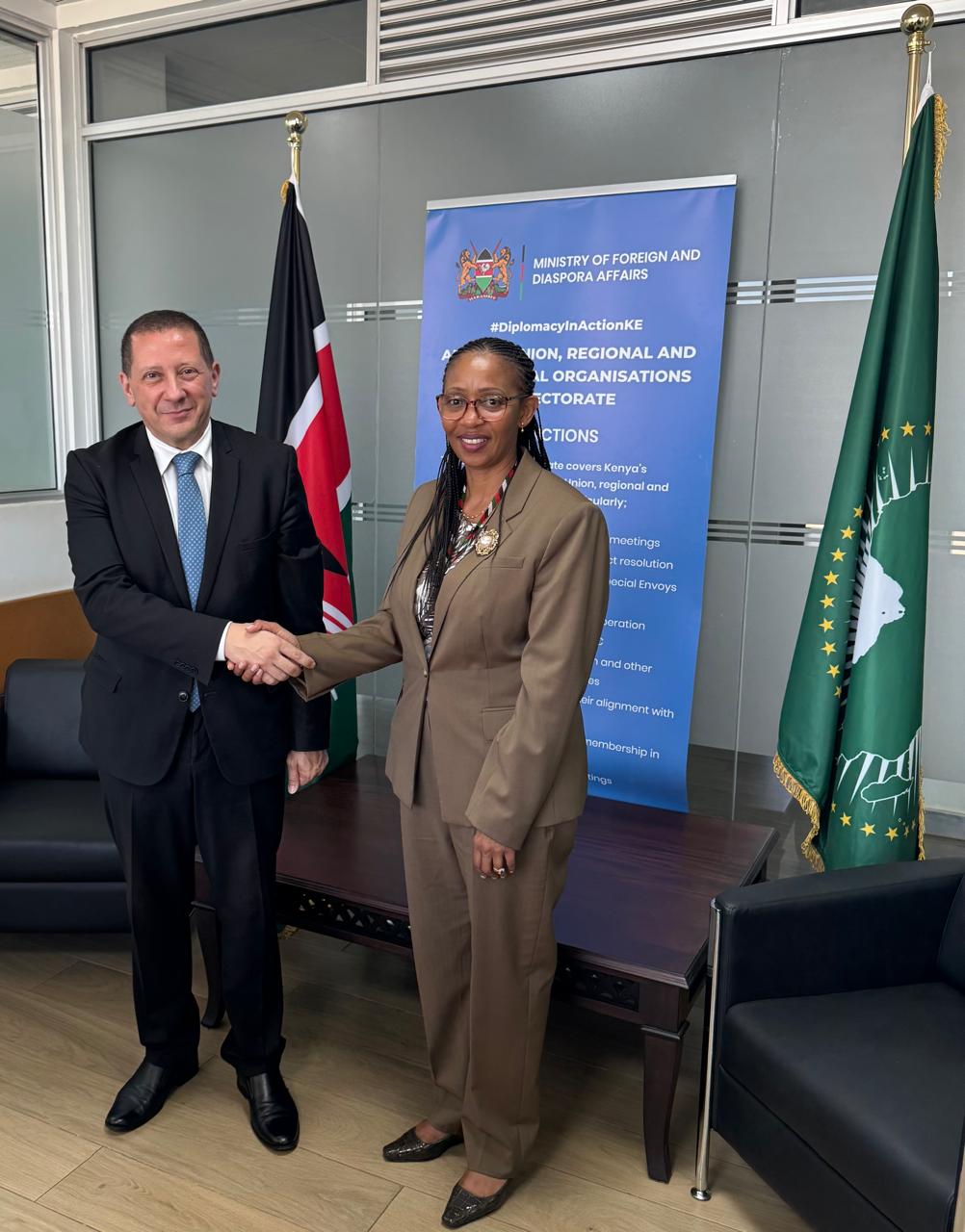 H.E. Farid Ouahid Dahmane pays a courtesy call on Amb. Tabu Irina MBS