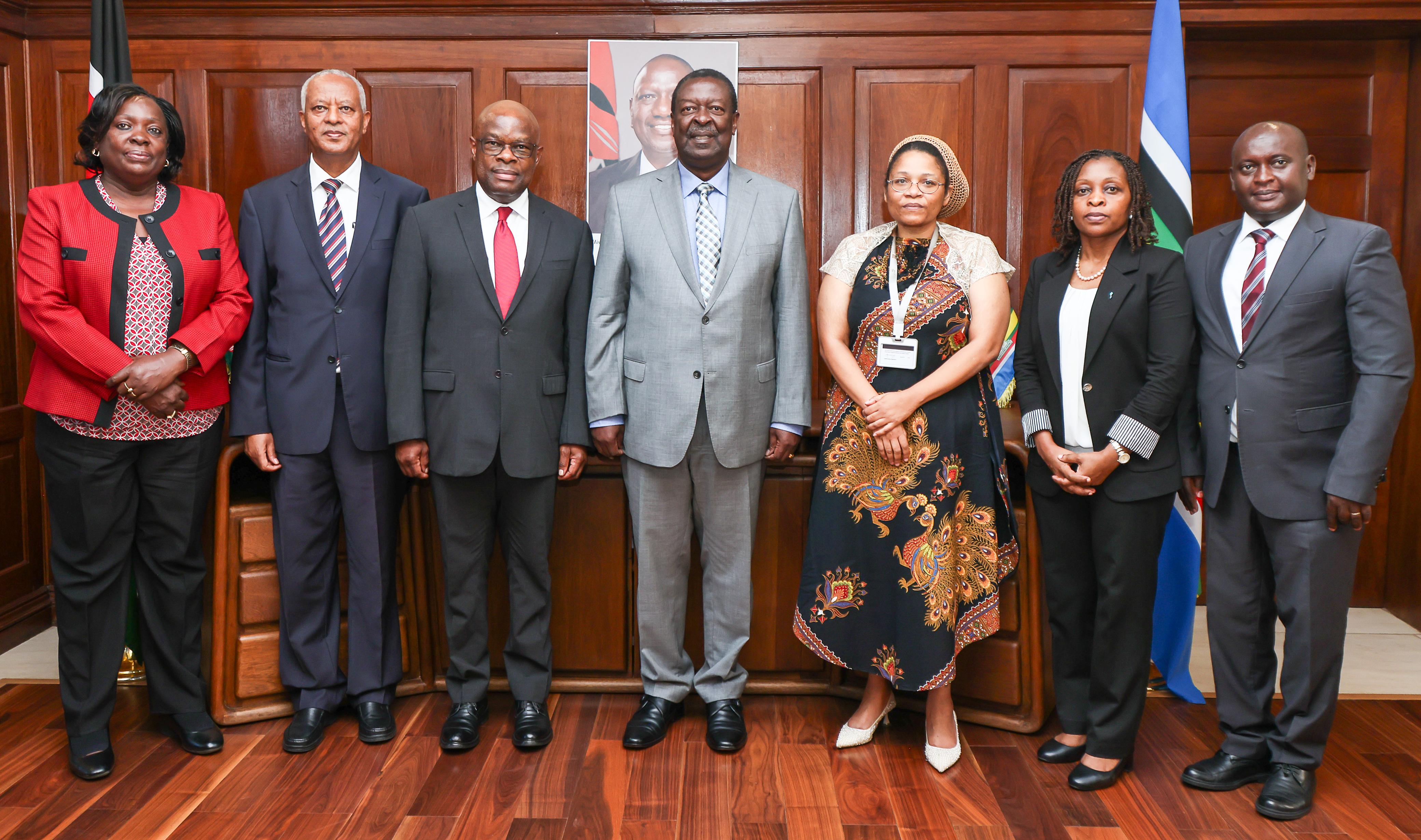 Dr. Musalia Mudavadi and the Incoming Director General for Eastern Africa Regional Office and Country Manager for Kenya for the African Development Bank, Mr. Kennedy K. Mbekeani.