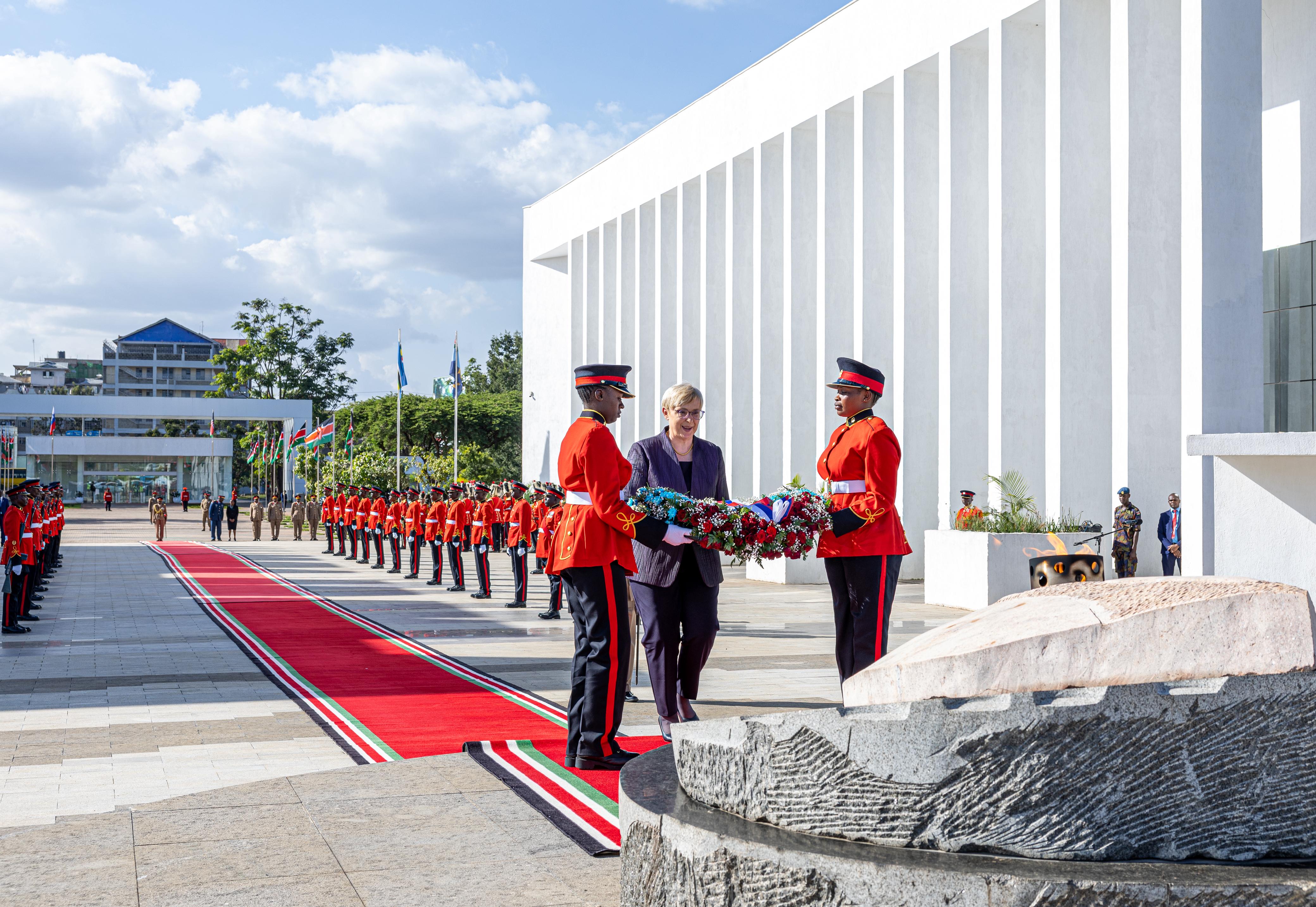 Laying a wreath at the Tomb of the Unknown Soldier