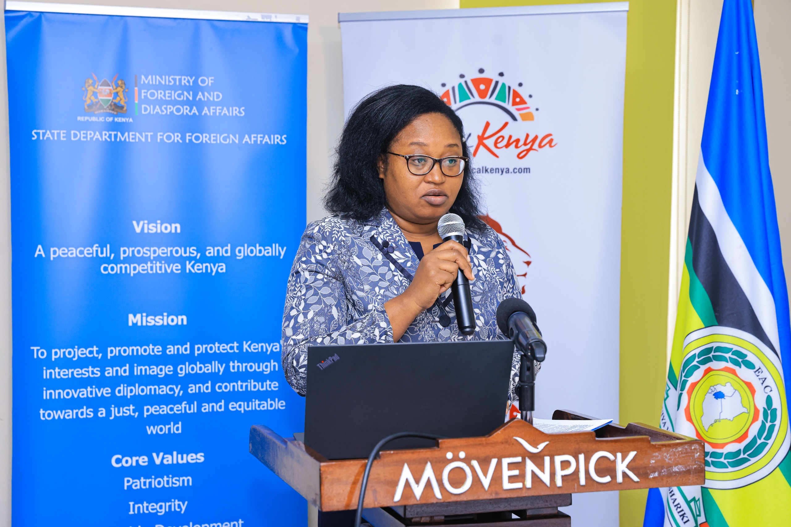 Dr. Rose Anyona making her remarks on behalf of Ms. Judy Njau, Ag. Deputy Director General Europe and the Commonwealth