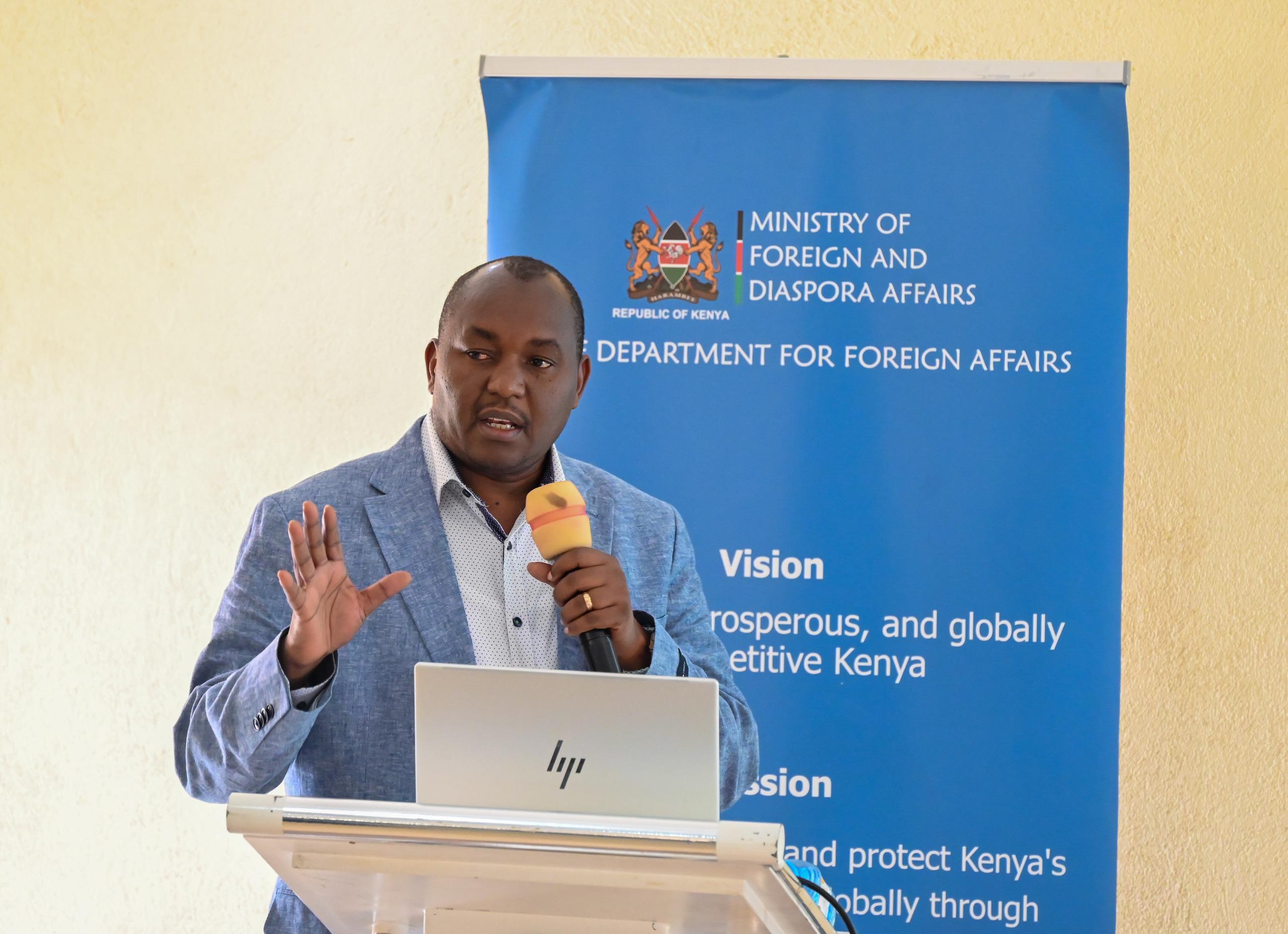 Amb. Joseph Masila makes his remarks during the Strategic Reflective Retreat
