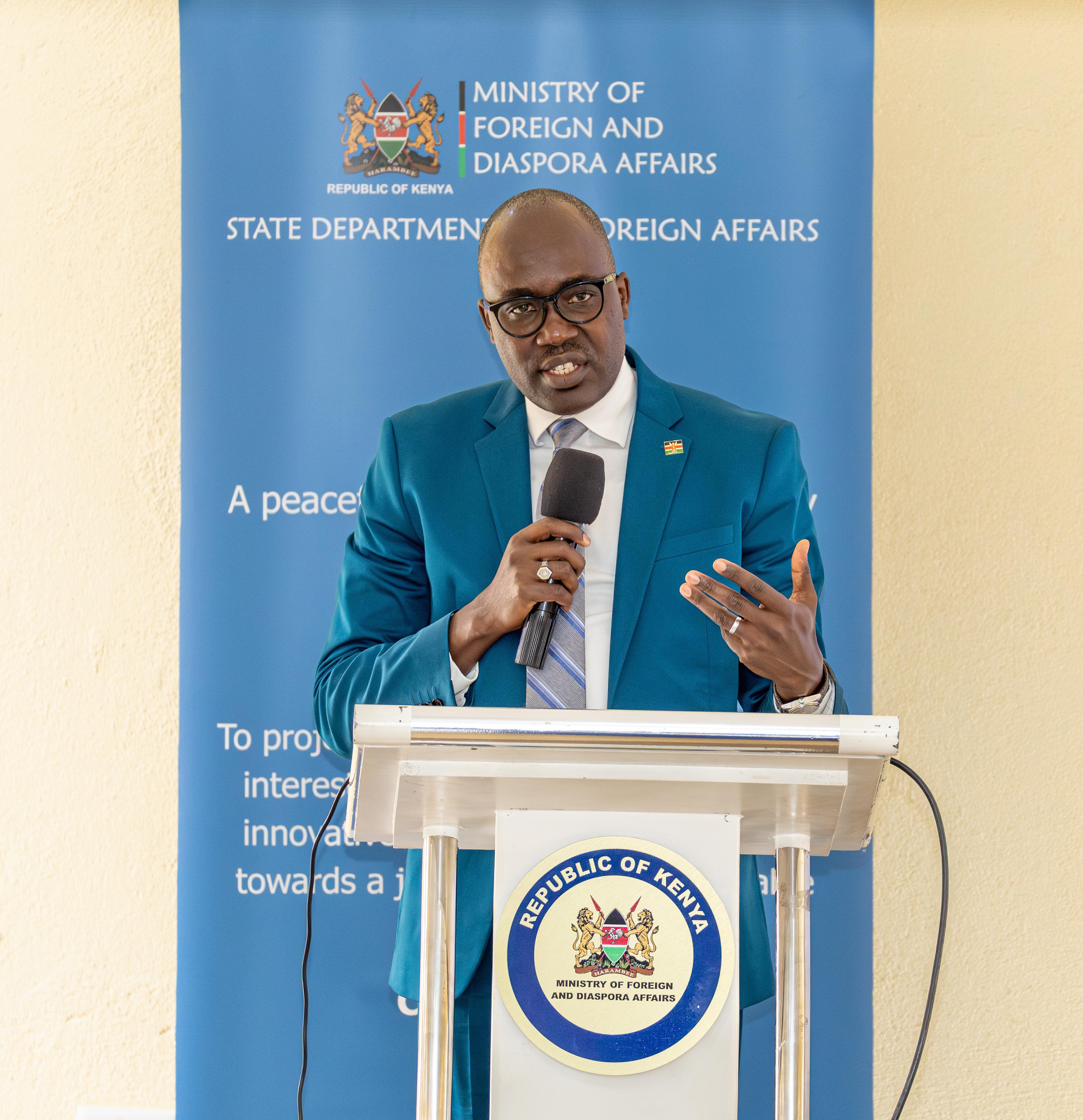 Principal Secretary Dr. Korir SingOei makes his remarks during the Strategic Reflective Retreat