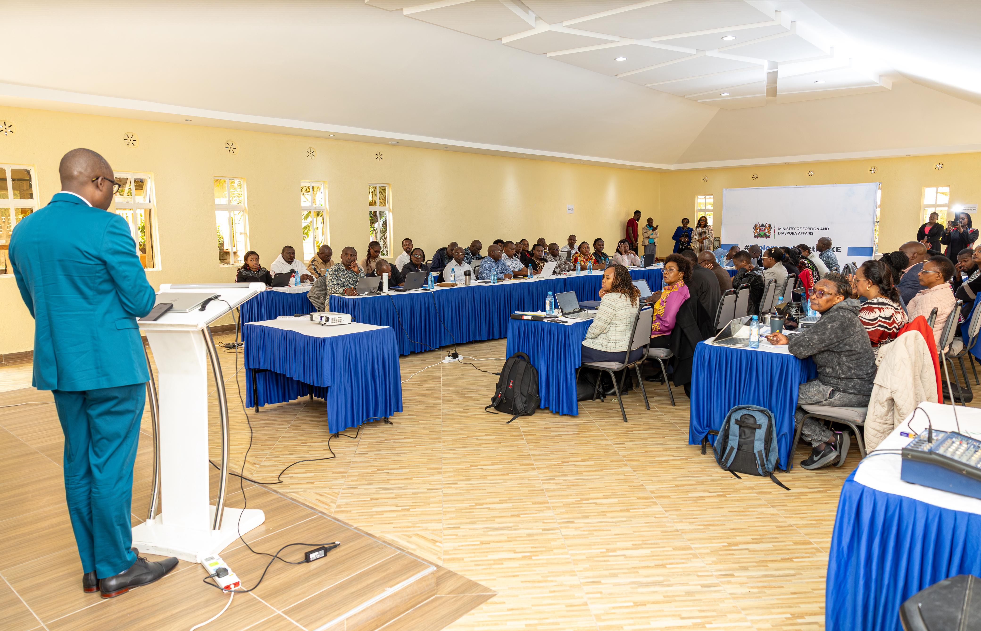 Principal Secretary Dr. Korir SingOei makes his remarks during the Strategic Reflective Retreat