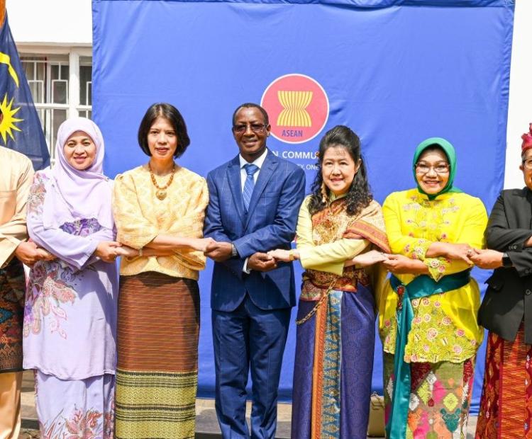 Amb. Eliphas Barine (Centre) poses with ASEAN Committee in Nairobi (ACN) Ambassadors during the 57th Anniversary Celebrations held on 7th August, 2024 at the Royal Thai Embassy in Nairobi.