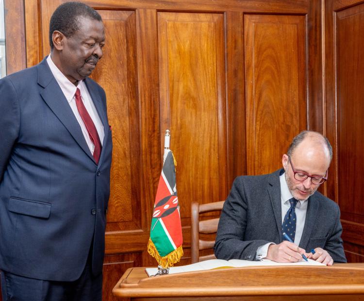 Dr. Musalia Mudavadi and Dr. Diego Martínez Belío, the visiting Secretary of State for Foreign and Global Affairs of the Kingdom of Spain