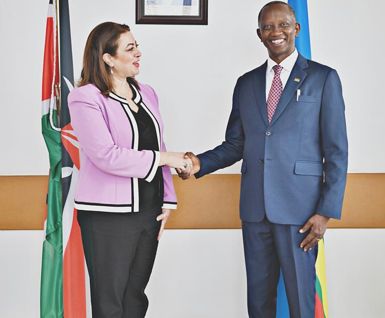 Amb. Lindsay Kiptiness, Deputy Director-General, Middle East Directorate meets with Amb. Rulan M. Samara, Ambassador-Designate of the Hashemite Kingdom of Jordan to Kenya